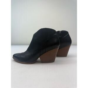Eileen Fisher Black Leather Block Heel Ankle Booties Size 8 Minimalist Comfort